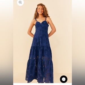 Farm Rio Deep Blue Palm Tree Richelieu Midi Dress